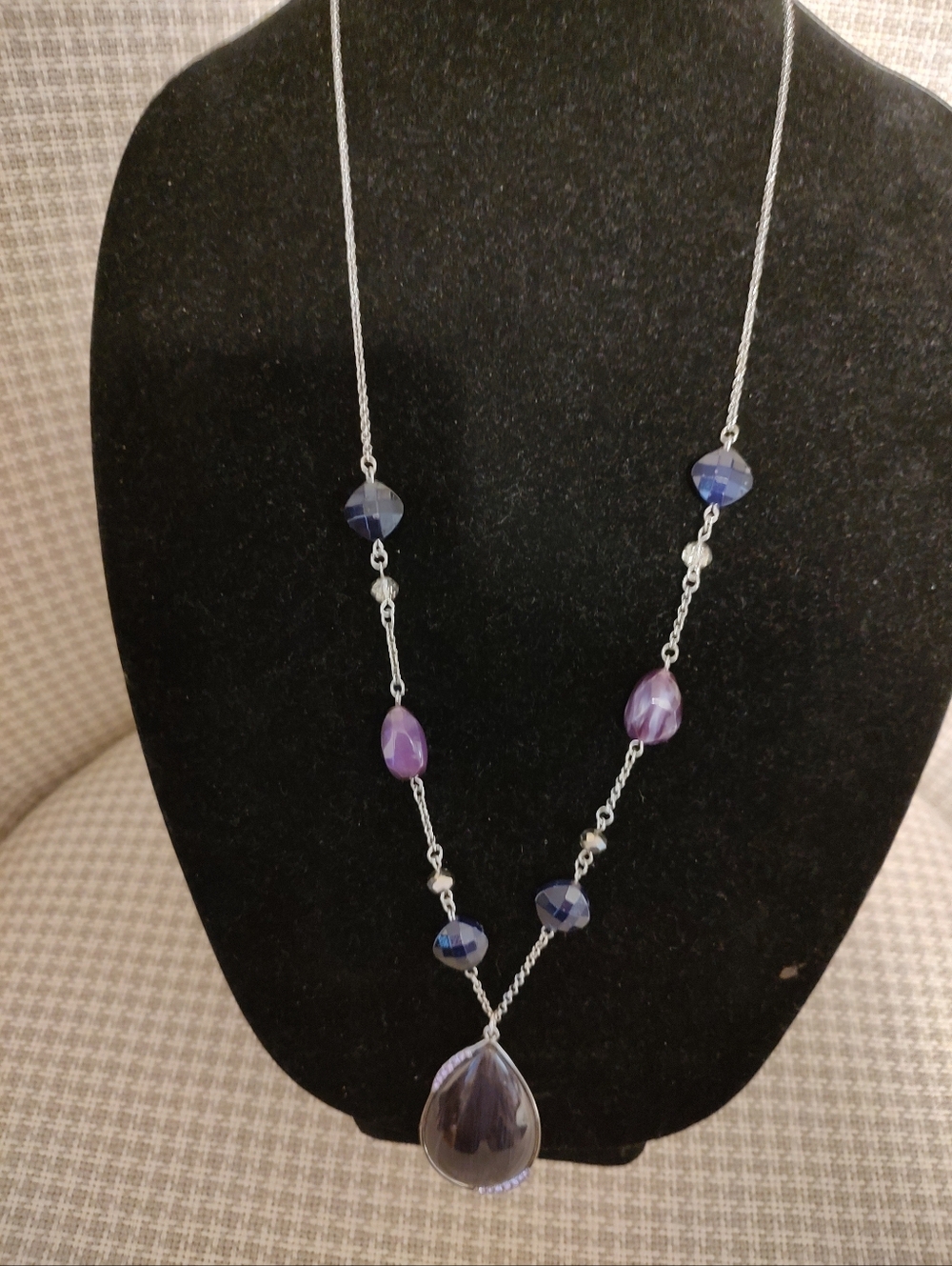 Chico Silver-Tone Necklace with Purple and Blue Beads
